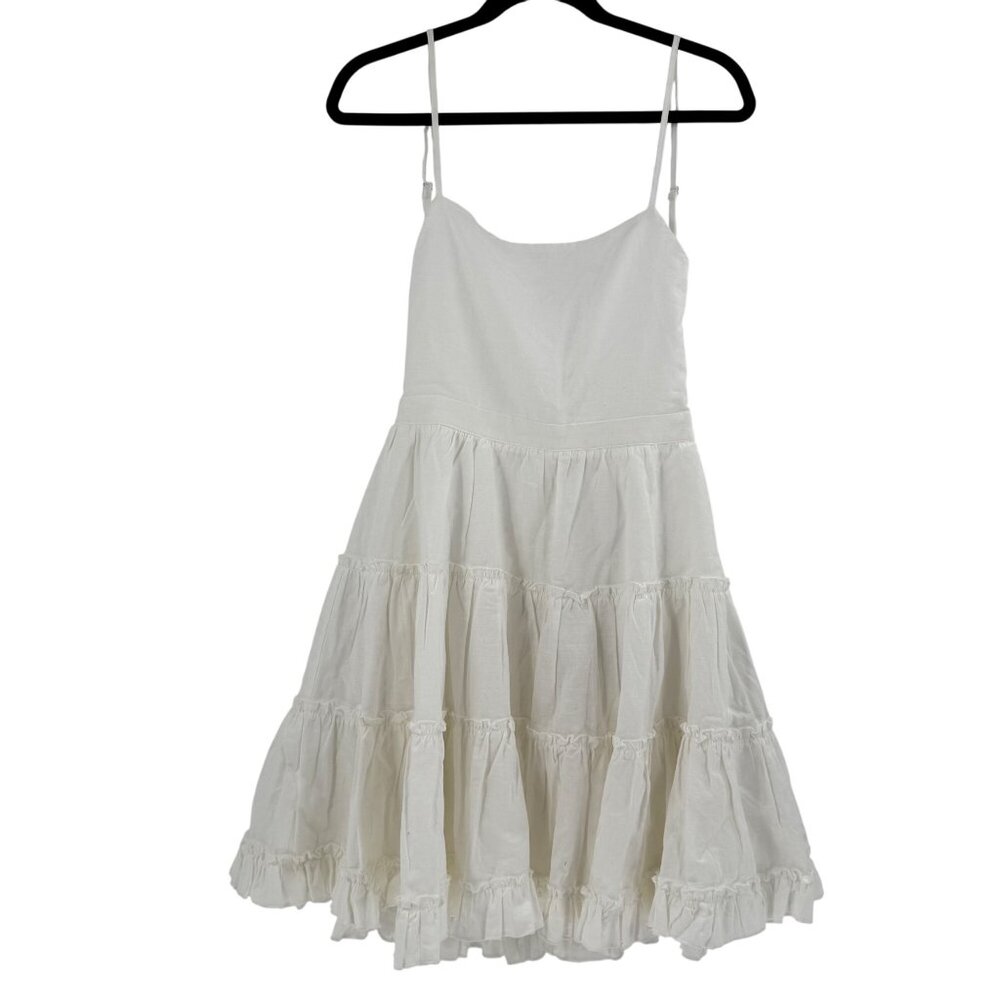 Cousin The Label White Tiered Linen & Viscose Sleeveless Dress With Adjustable S - Picture 3 of 13